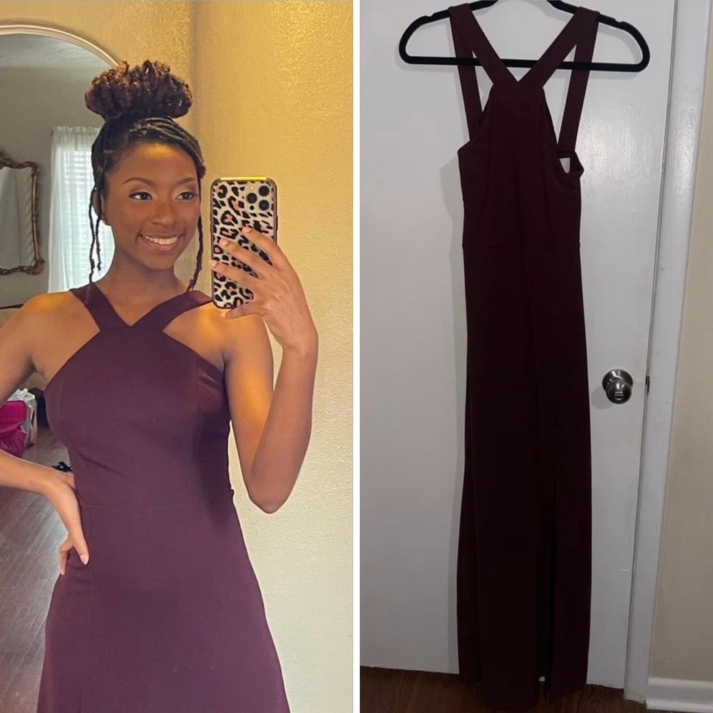 Burgundy long maxi dress with split